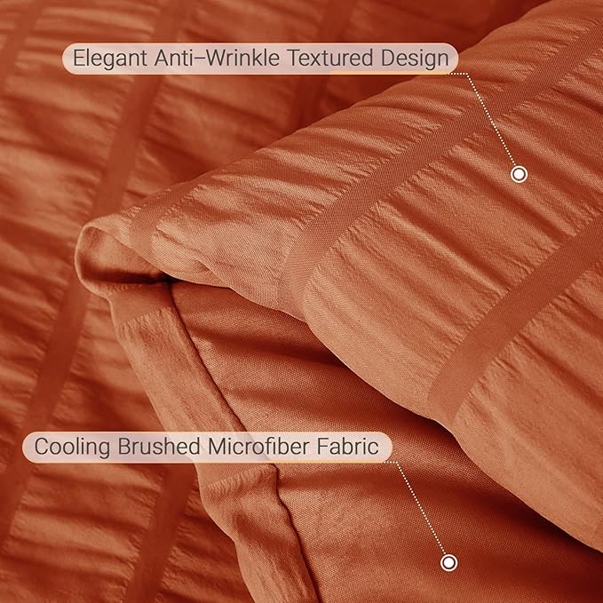 MUXHOMO 7 Pieces California King Comforter Set, Seersucker Bed in a Bag Cal King Size, All Season Luxury Bedding Set with Comforter, Flat Sheet, Fitted Sheet, Pillowcases & Shams, Burnt Orange