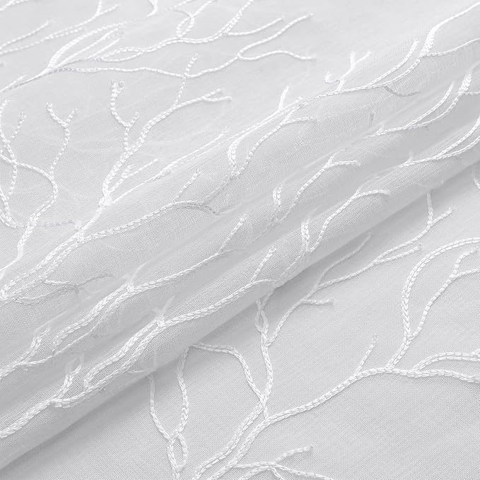 VISIONTEX Sheer Curtains 72 inch Length 2 Panels Set, Decorative White Coral Embroidery, Rod Pocket Embroidered Window Drapes for Living Room and Bedroom, 54" x 72"