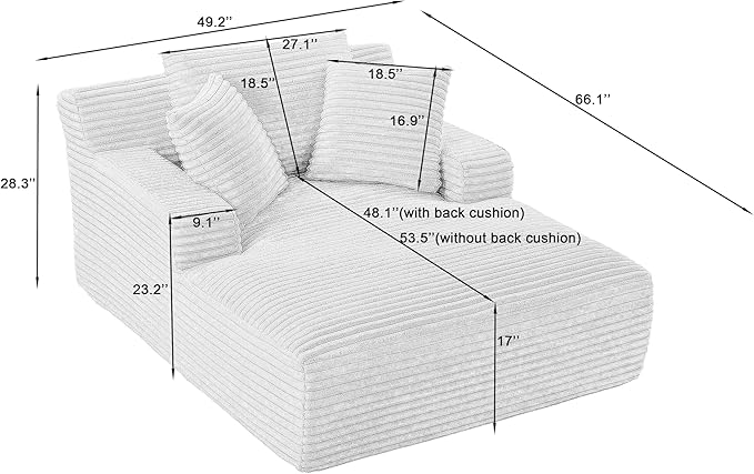 Oversized Chaise Lounge, Corduroy Sofa Bed Chair Indoor with Throw Pillows, Cozy Cloud Couch, Upholstered Sleeper Sofa Couch for Living Room, Bedroom, Apartment, Green