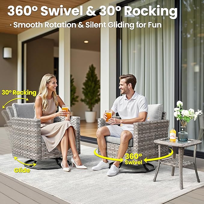 ovios 9 Pieces Patio Furniture Set, Outdoor Wicker Sectional Sofa with 2 Swivel Chairs Coffee Table, Modern Modular Deep Seat Rattan Couch Conversation Sets, Dark Grey