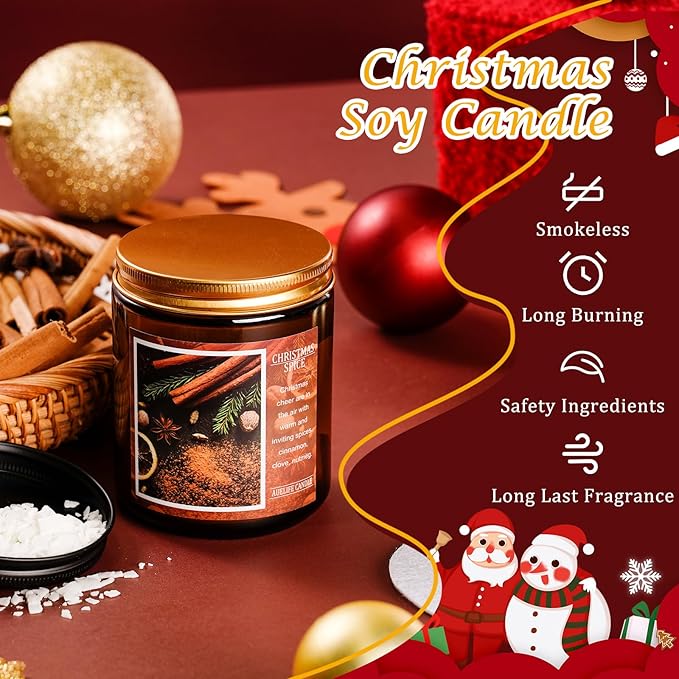 Auelife Christmas EVE Soy Candle - Sugared Plums Candied Fruits and Rum, 7 oz Aromatherapy Jar Candle, Christmas Gift for Women and Men