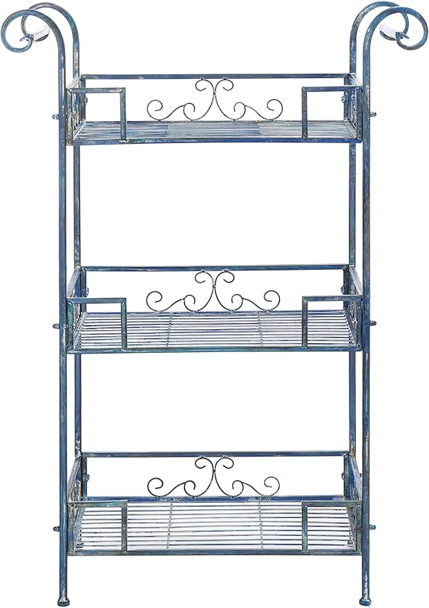 Safavieh PAT5006C-Outdoor Collection Noreen Victorian Antique 3-Tier Shelf, Mossy Blue