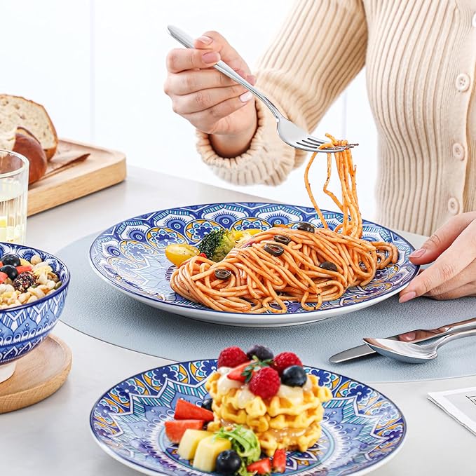 vancasso Mandala 12 Pieces Dinnerware Sets, Porcelain Dinner Set for 4, Boho Plates and Bowls Set, Colorful Dish Sets