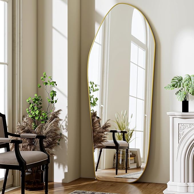 BEAUTYPEAK Irregular Full Length Mirror - 67x24 Inch Gold Framed Modern Mirrors, Unique Shape Vanity Wall Mirror for Living Room Bedroom Entryway Hallway