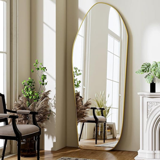 BEAUTYPEAK Irregular Full Length Mirror - 67x24 Inch Gold Framed Modern Mirrors, Unique Shape Vanity Wall Mirror for Living Room Bedroom Entryway Hallway
