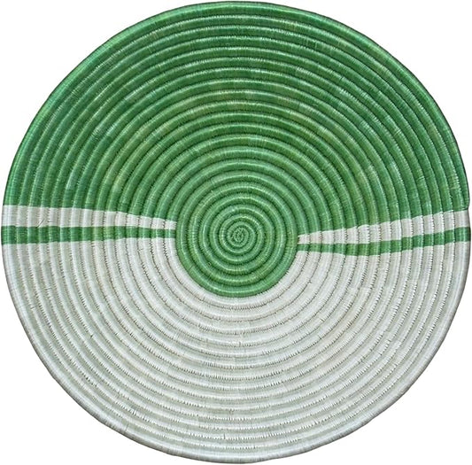 Handwoven African Basket Handmade sisal Fruit Bowl Wall Hanging decorative Baskets for Home Living Room Kitchen Centerpiece Zen Designs Arts and Crafts (Green Off White, 8in diameter)