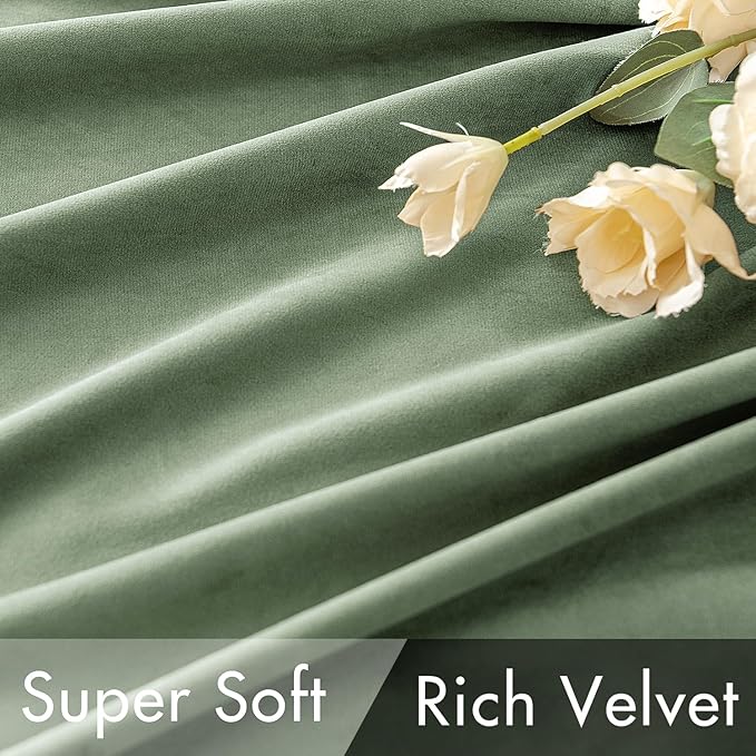 MIULEE Velvet Curtains 90 inches - Luxury Blackout Curtains for Bedroom Living Room Thermal Insulated Super Soft Window Drapes Rod Pocket & Back Tab, Sage Green, W52 x L90 inches, 2 Panels