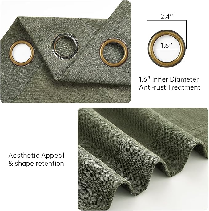 Topfinel Olive Green Linen Sheer Curtains 84 Inches Long 2 Panels for Living Room Bedroom Rustic Grommet Curtain Light Filtering Loden Forest Green Farmhouse Drapes 84 Inch Length