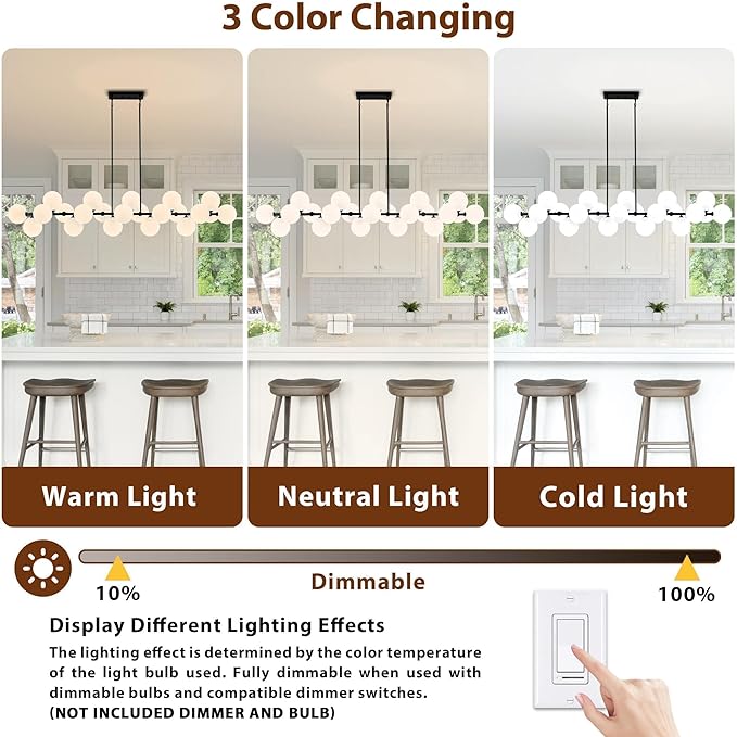 Modern Linear Chandelier for Dining Room Sputnik Chandelier with 22 Lights White Glass Globe Shades Hanging Pendant Channdelier Light for Kitchen Living Room Farmhouse, Lenght 70 Inch