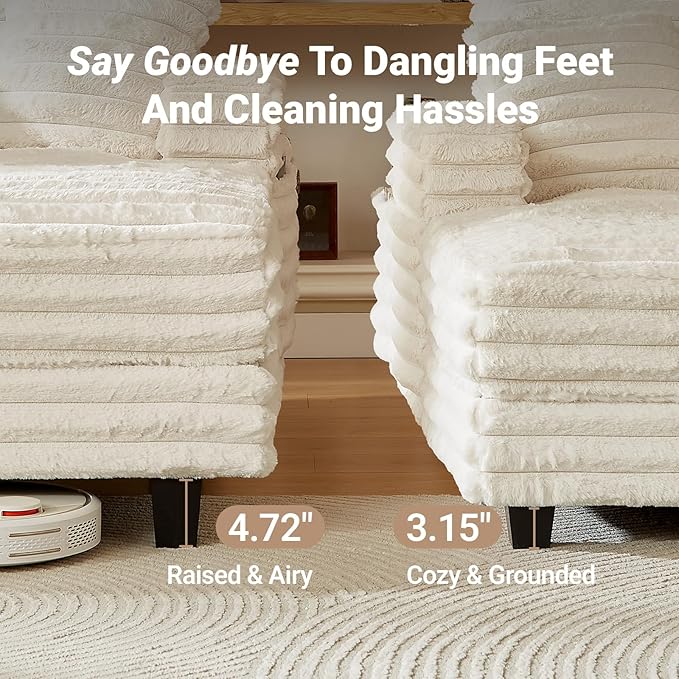 Chaise Lounge Chair Indoor, Amsleekey 64" Oversized Sleeper Chair with Wood Frame, Upholstered Sofa Bed for Living Room, Movie Room, Bedroom with 4 Storage Pockets&2 Cup Holders(Plush Corduroy, Beige)