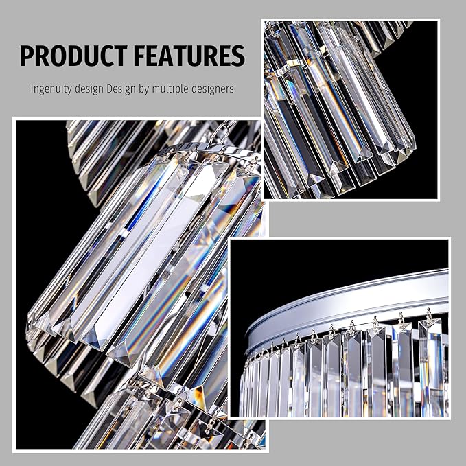 TOCHIC 10 Light Large Crystal Chandelier 31.5 inch, 5-Tier Contemporary Modern Chrome Crystal Chandeliers, Raindrop K9 Round Ceiling Light for Bathroom,Staircase, Entryway, Dining Room, Foyer, Kitchen