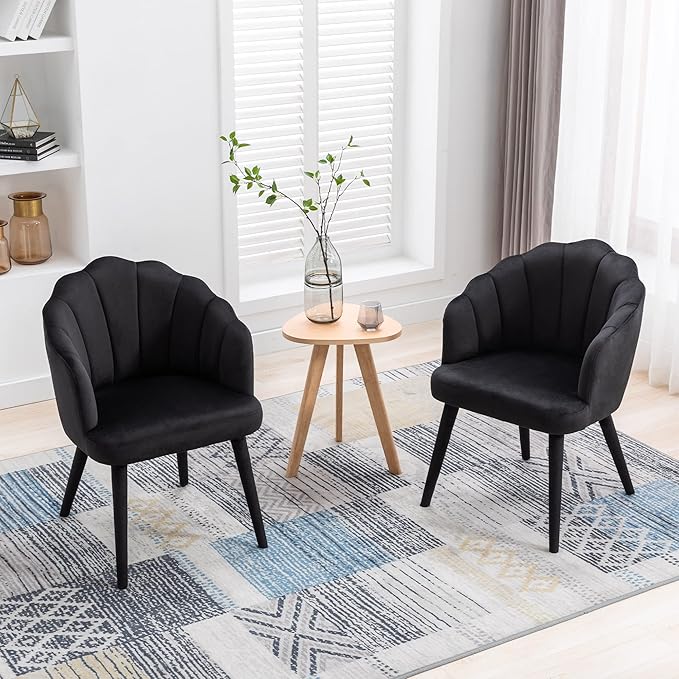 Black Velvet Dining Chairs Set of 2 Modern Accent Chairs Upholstery Side Chairs with Upholstered Wood Legs for Home Kitchen/Living Room