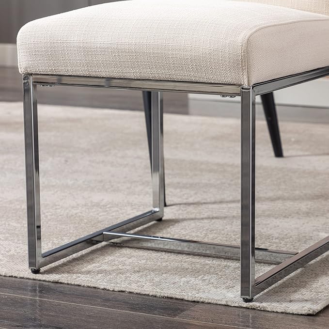 VESCASA Linen Upholstered Dining Chairs Set of 2, Mid Century Modern Padded Chair with Chrome Metal Frame for Restaurant, Dining Room, Kitchen, Cream