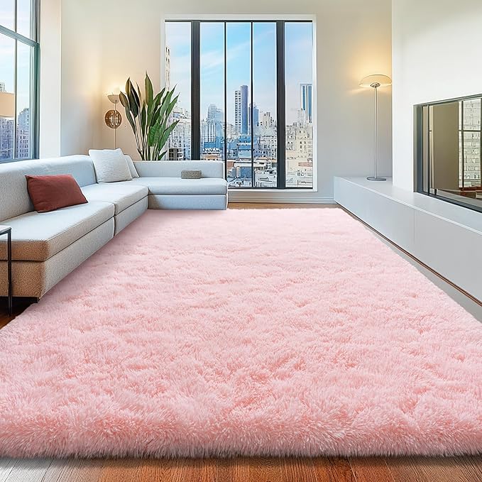 8x10 Area Rugs for Living Room, Pink Fluffy Shaggy Rug Soft Carpets, Big Rugs for Bedroom Nursery Kids Room Dorm Home Decor Aesthetic