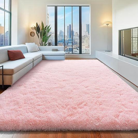 8x10 Area Rugs for Living Room, Pink Fluffy Shaggy Rug Soft Carpets, Big Rugs for Bedroom Nursery Kids Room Dorm Home Decor Aesthetic