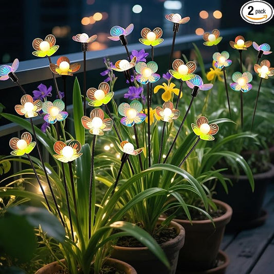 Solar Garden Lights, 2 Pack 12 LED Solar Swaying Flower Light, Waterproof Firefly Lights Outdoor Fairy Light for Garden Patio Yard Pathway Flower Bed Decoration