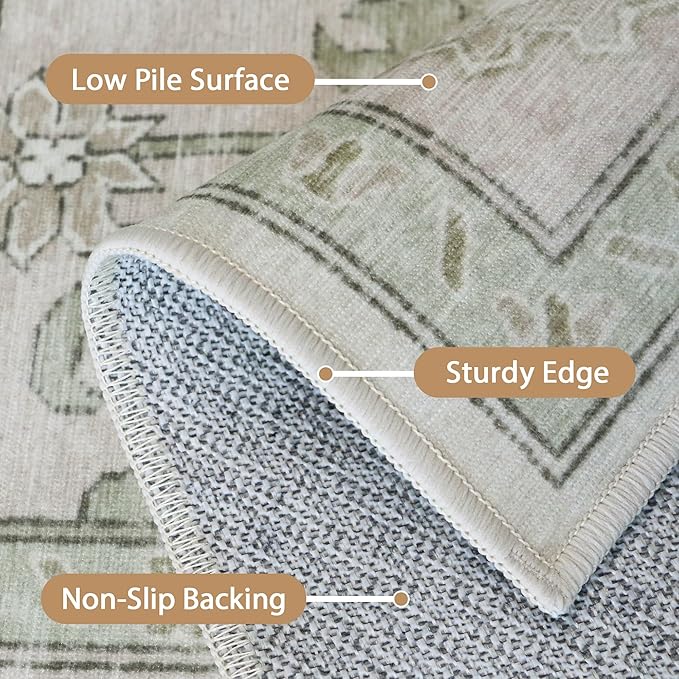 GENIMO 2'6''x12 Runner Rugs for Hallway, Machine Washable Non Slip Vintage Rugs, Low Pile Lightweight Soft Print Rug for Enrtyway, Corridor, Home Office, Kitchen, Oat Light