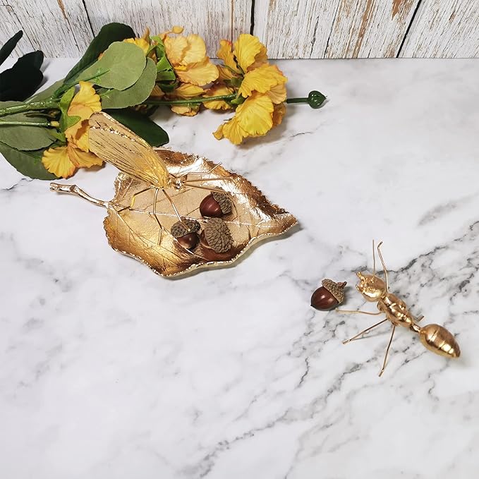 Jewelry Dish, Metal Trinket Dish Leaf Shaped Ring Holder Jewelry Organizer Vanity Dish Tray for Dresser Christmas Birthday Wedding Gifts (Single Mulberry Leaf)