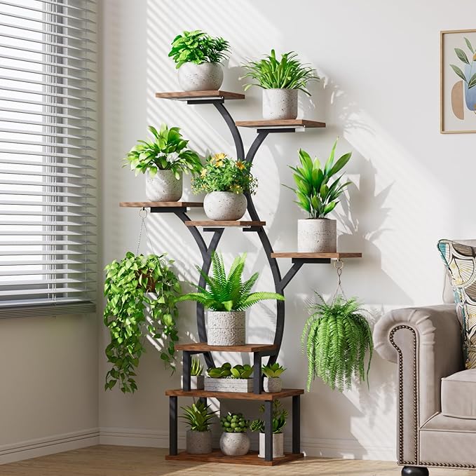 Plant Stand Indoor with Grow Light, 8 Tiered Plant Shelf Indoor for Multiple Plant, Metal Corner Plant Stand Plant Holder Flower Stand Display Rack for Patio, Garden, Balcony, Living Room
