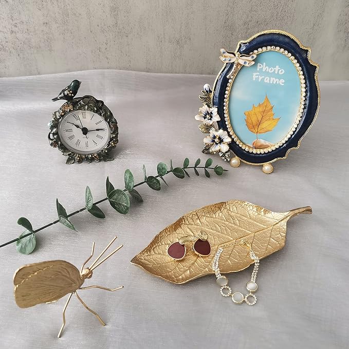 Jewelry Dish, Metal Trinket Dish Leaf Shaped Ring Holder Jewelry Organizer Vanity Dish Tray for Dresser Christmas Birthday Wedding Gifts (Single Mango Leaf)