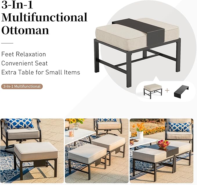 Patio Furniture Set, Modern Metal Outdoor Patio Furniture, 3 Seater Sofa, 4 Single Chairs, 2 Ottomans with 5.75" Extra Thick Cushion, Patio Conversation Set for Backyard Deck