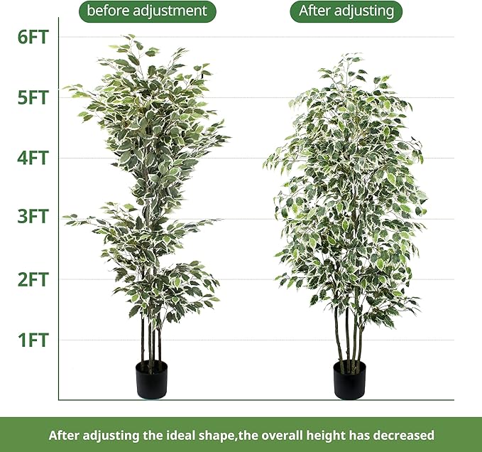Artificial Ficus Tree，6ft Tall Silk Ficus Tree for Home Decor Indoor & Outdoor Fake Plant Suitable for Living Room,R1802PCS