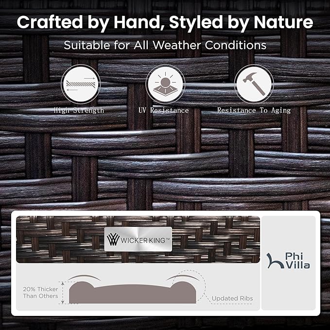 PHI VILLA Outdoor Modern Patio Furniture Set, Upgraded Wicker&Metal Patio Furniture Conversation Set with Waterproof Thick Cushions for Porch, Poolside, Deck, and Yard (4 Pieces,Grey)