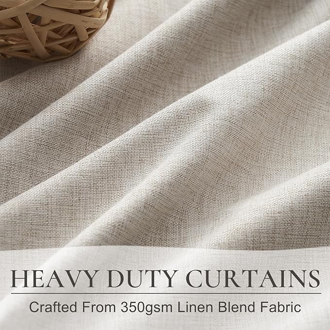 Black Out Curtains 72 Inch Long, Blackout Window Curtain & Drapes 72 Inch Length 2 Panels Set Burg Pinch Pleated Viral Natural Linen Short Farmhouse for Bedroom/Dining/Living Room 6FT