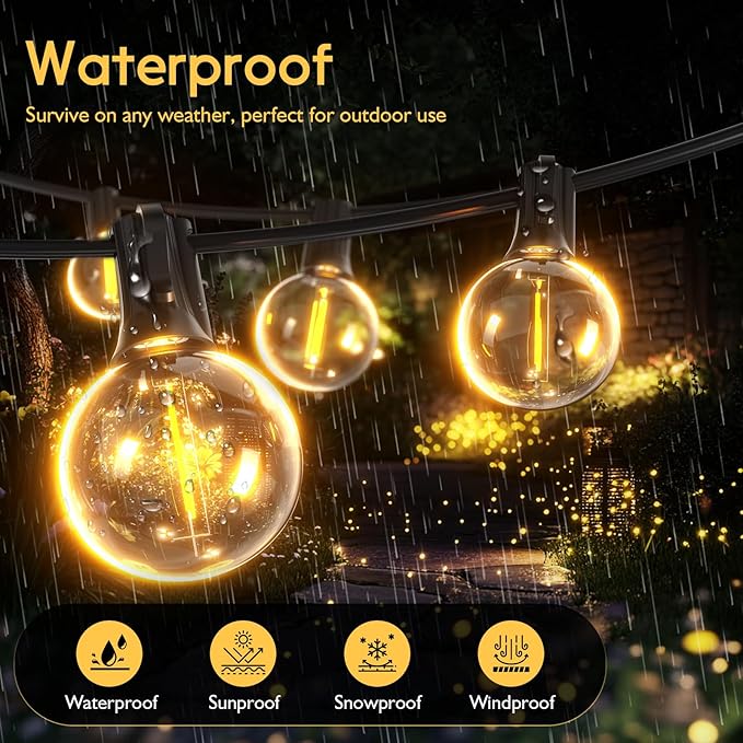 Outdoor String Lights 30ft LED Hanging Globe Patio Lights with G40 Shatterproof Bulbs(10+1 Bulbs), Waterproof Connectable Hanging Light for Indoor Outdoor Decor Garden Camping Backyard Porch