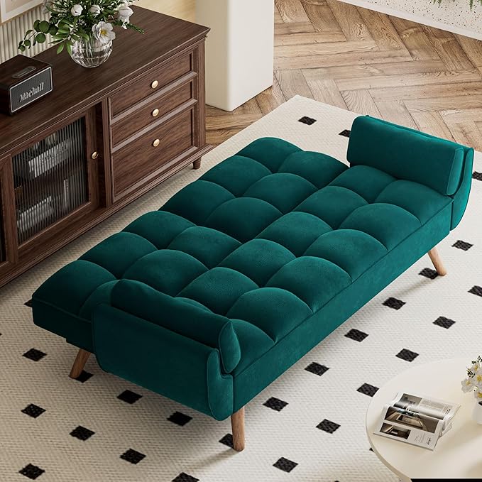 Futon Couch for Small Spaces & Apartment, 2-in-1Modern Comfy Loveseat Convertible Sofa Bed, 75.4-Inch Compact Design for Living Room, Dorms, and Studios-Green