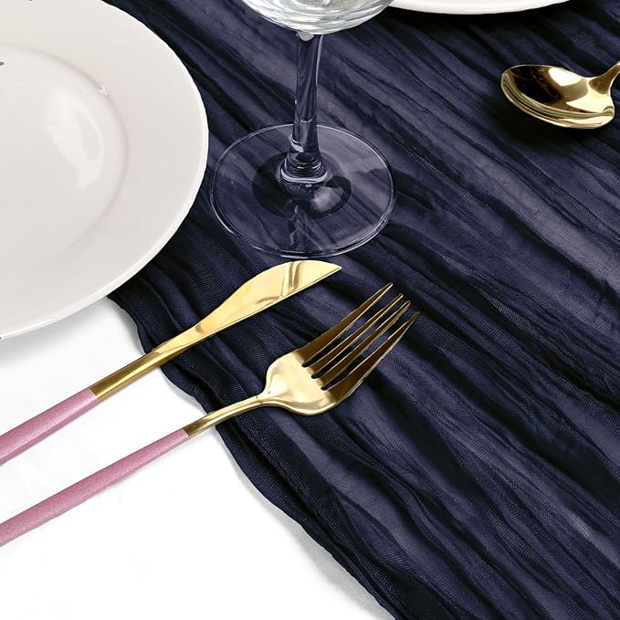 8 Pack 10 ft Navy Blue Cheesecloth Table Runner 35x120 Inches Boho Gauze Rustic Cheese Cloth Runners Long Romantic Sheer Table Runner for Wedding Bridal Shower Party Christmas Birthday Decor