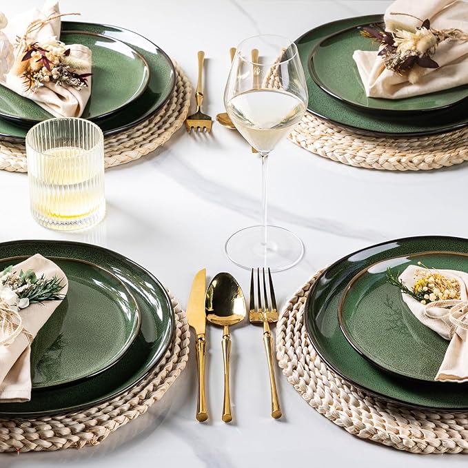 LeRatio Ceramic Dinnerware Sets for 4,Wavy Reactive Glaze Stoneware Plates and Bowls Sets,Highly Scratch Resistant | Dishwasher & Microwave,Oven Safe Dishes Set(12PCS)