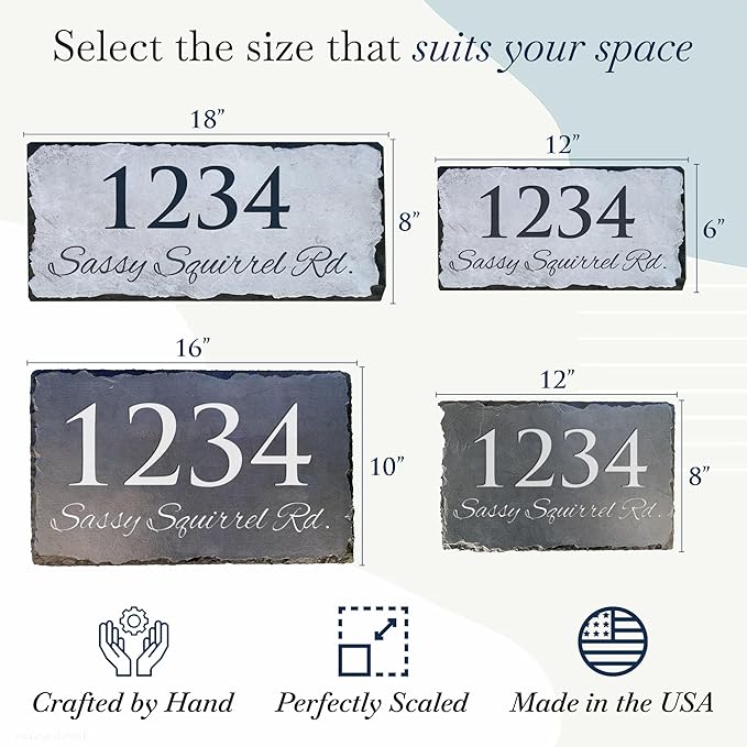 Ink Personalized Slate Stone Address Plaque - Signs for Houses - Customized House Sign - Outdoor House Number - Wall Decor Home Address Numbers - Garden Decor Sign (12"x8")