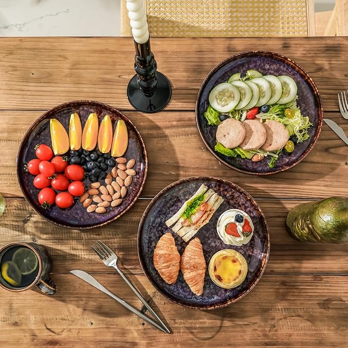 Ceramic dinner plates set of 4, Large Dinnerware Plates & Salad plates for party and wedding, Microwave safe porcelain plates set, 10 Inch