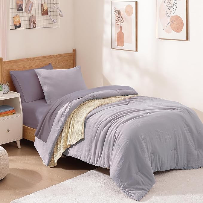 WRENSONGE Twin XL Comforter Set, 5 Pcs Soft Twin Size Comforter Sets- Lilac Twin Comforter, Fitted Sheet, Flat Sheet, 2 Pillow Shams, 2 Pillowcases, Warm Twin Bedding Sets All Season
