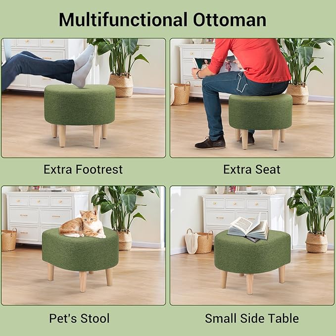 DAZONE Green Swivel Accent Chair with Ottoman, Comfy Barrel Armchair for Small Spaces, 360° Modern Fabric Lounge Chair for Living Room, Bedroom, Reading Nook, Home Office