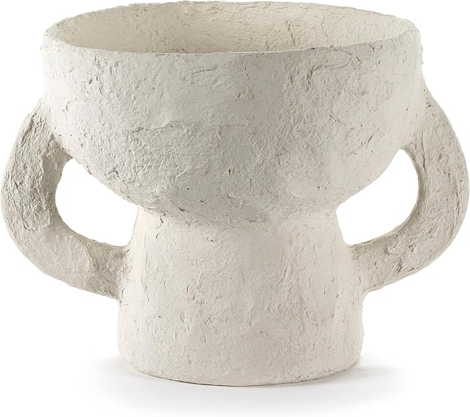 Decorative Vase with Handles | Earth interior accessories by Marie Michielssen | White Paper Mache Home Decor Living Room on Coffee Table | Kitchen Decorations | Entryway Table Decor Shelf Pot S