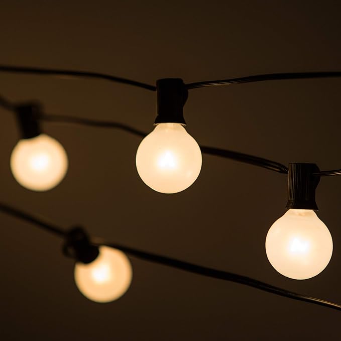 Hometown Evolution, Inc. 100 Foot Outdoor Globe Patio String Lights - Set of 100 G40 White Pearl 1.6 Inch Bulbs with Black Cord