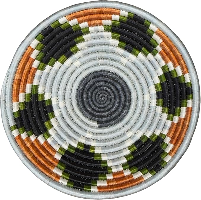 Handwoven African Basket Handmade sisal Fruit Bowl Wall Hanging decorative Baskets for Home Living Room Kitchen Centerpiece Zen Designs Arts and Crafts (Teal Slate Black, 8in diameter)