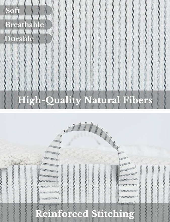 StorageWorks Storage Bins, Fabric Storage Bins for Shelves, Storage Baskets with Metal Frame, Closet Baskets and Bins with Handles, Khaki and Beige Stripes, 2-Pack