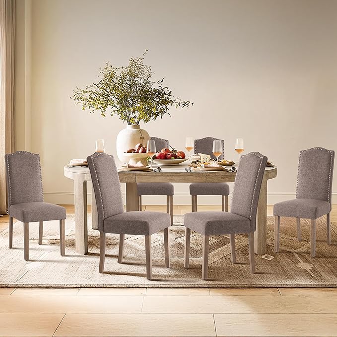 Stylish Upholstered Parsons Dining Chair Kitchen with Silver Nailhead Trim and Sturdy Solid Wood Legs