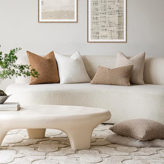 Foindtower Set of 2, Decorative Textured Boucle Throw Pillow Covers Accent Solid Pillow Cases Neutral Soft Couch Cushion Case for Chair Sofa Bedroom Living Room Home Decor 16 x 16 Inch Rust Tobacco