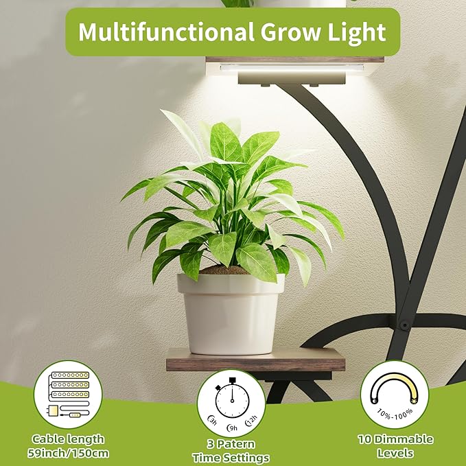 plant stand indoor with grow lights - 51" tall plant stand, corner plant shelf for indoor plants, 8 Tiered Lighted Flower holder, vase-shaped plant rack for living room, hallway, home décor