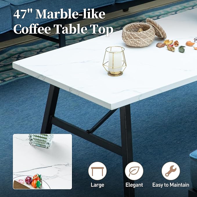 6 Piece Metal Outdoor Patio Furniture Set, Patio Conversation Sets 3-seater Sofa, 2 Swivel Chair, 2 Ottomans with 5.75" Thick Cushion and Coffee Table, Black Backyard Furniture, Blue-2