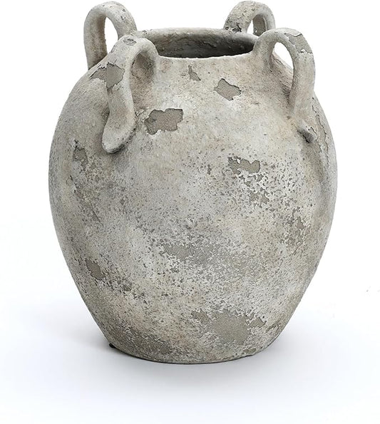 LuxenHome Rustic Ceramic Vase,11'' Gray and White Round Vase,Terracotta Large Flower Vases with Handles for Living Room Home Decor,Vintage Pottery Tall Vases Home Décor Accents