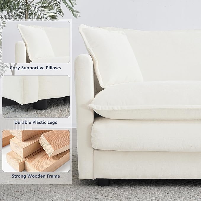 GNIXUU Oversized Accent Chair with Ottoman, Chenille Comfy Single Sofa, Modern Upholstered Lounge Reading Armchair Indoor Cloud Couch with Deep Seat & Pillow for Living Room Bedroom Apartment, White