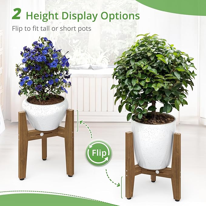 LUE BONA HDPS Plant Stand, Adjustable Plant Stand Indoor for 8-12 Inches Pots, Mid Century Modern Plant Holder for Indoor, Outdoor, Teak Finish