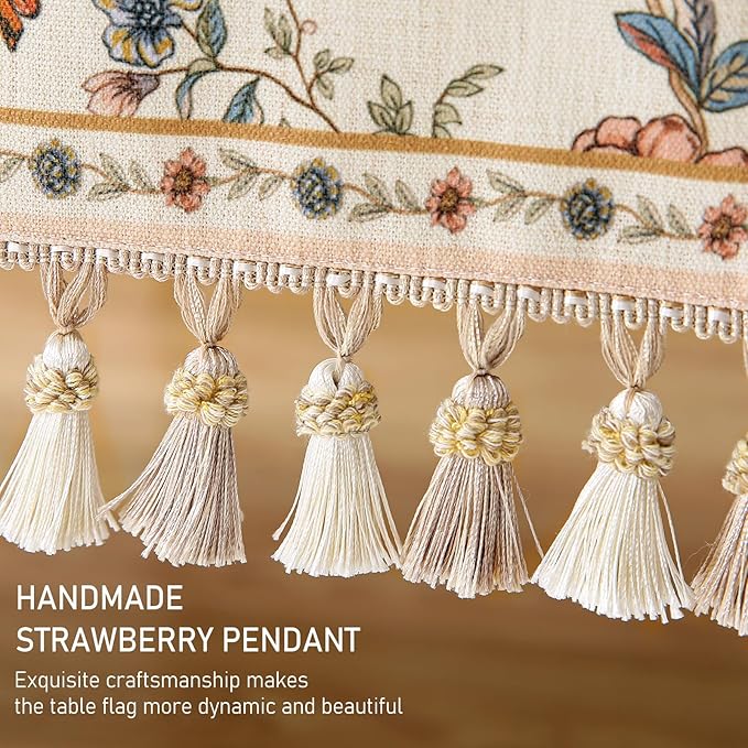 ISAENNE Designer Linen Table Runner 102 Inches Long,Elegant Floral Bird Pattern Table Runners for Dining Room,Farmhouse Rustic Kitchen Decor,Thanksgiving,Christmas,12"*102"-Cornucopia