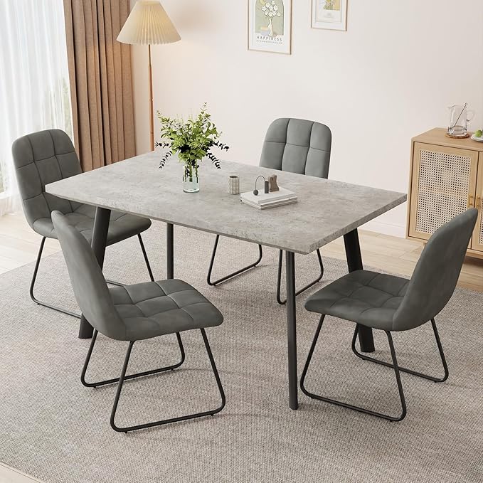 ZckyCine 46.5" Modern Grey Dining Table Set for Small Spaces, 5-Piece Set with Rectangular Table Compact, Sturdy & Easy to Assemble (Table, 46.5")