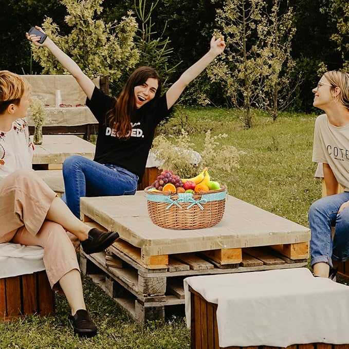 G GOOD GAIN Oval Picnic Basket with Folding Handles, Willow Hand Woven Shopping Basket, Bath Toy Kids Toy Storage Gift Packing Basket, Wicker Empty Easter Eggs and Candy Small Gift Basket.Green